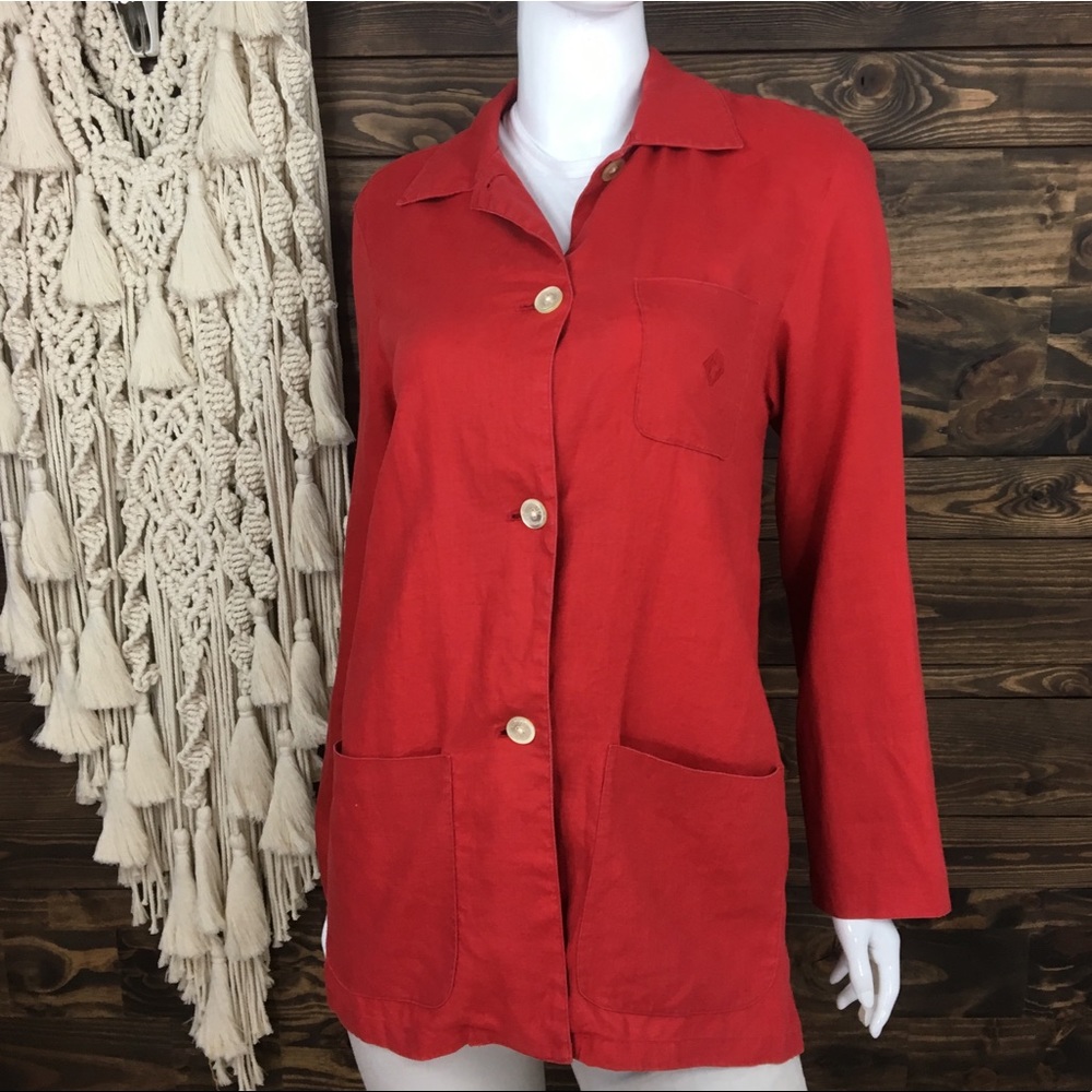 L Ralph Lauren | Button Down Logo Coat Linen‎ Trench Coat